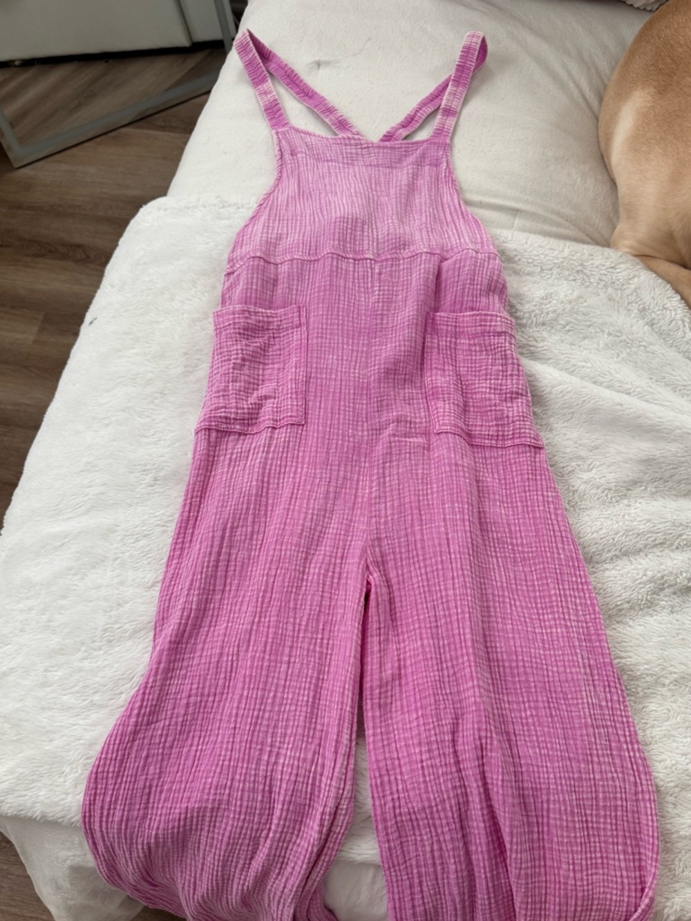 Zenana Outfitters Pink Gauze Overalls